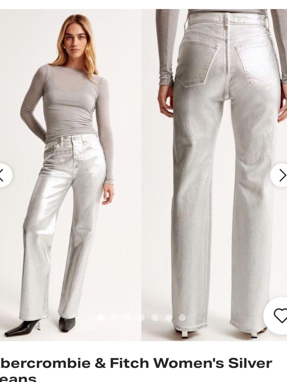 Abercrombie & Fitch Women's Metallic Silver Straight-Leg Jeans
